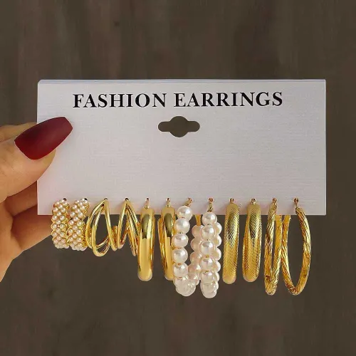 6 pairs Faux Pearl Geometry Earrings Set